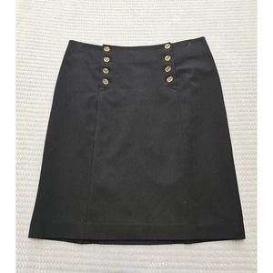 Lauren Ralph Lauren Skirt Womens 10 Petite Black Pencil Skirt Gold Buttons